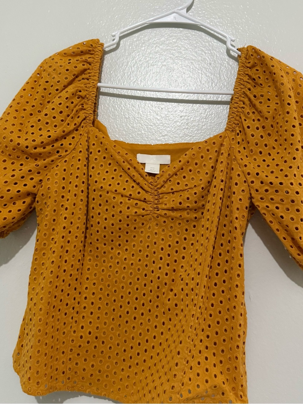 H&M Mustard Eyelet Puff-Sleeve Blouse